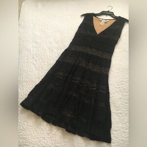 Max Studio Black Lace Dress with Beige Accents